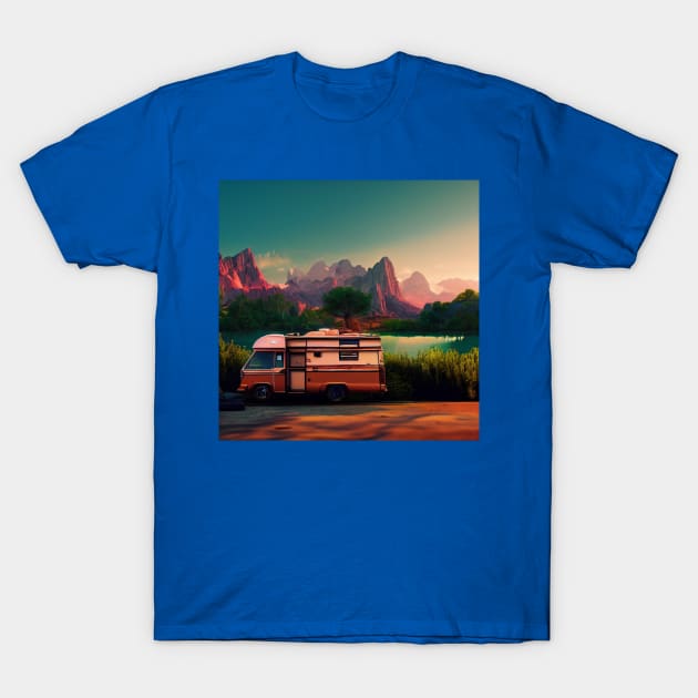 Van Life Camper RV Outdoors in Nature T-Shirt by Grassroots Green